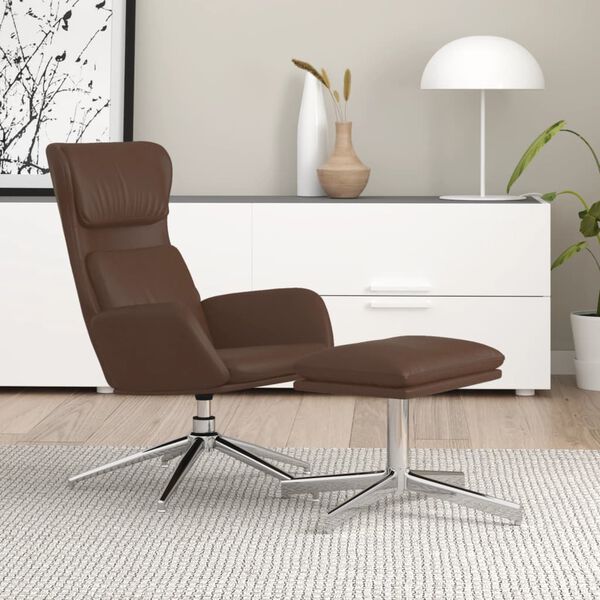 vidaXL Chaise de relaxation avec tabouret Marron brillant Similicuir