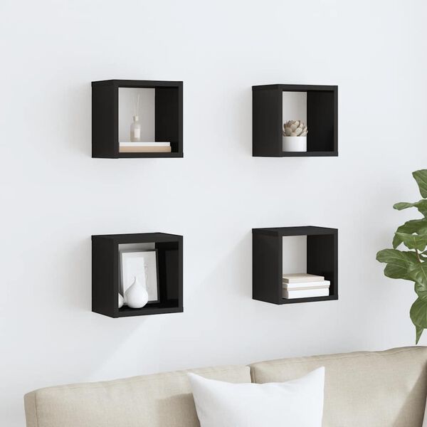 vidaXL &Eacute;tag&egrave;res cube murales 4 pcs noir brillant 22x15x22 cm