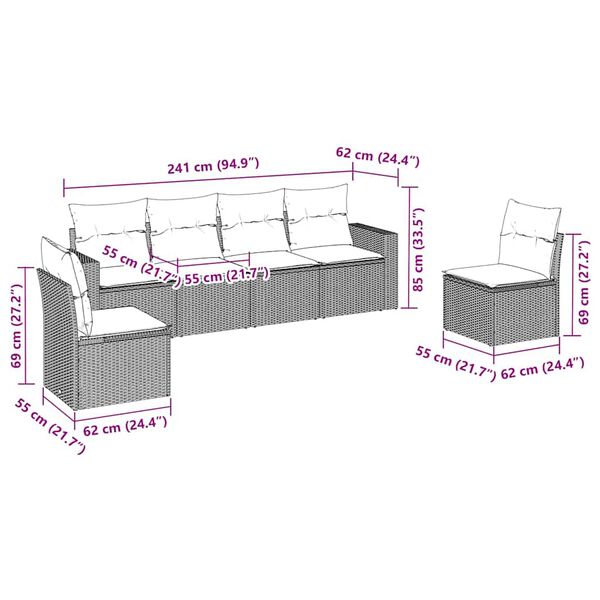 vidaXL Salon de jardin 6 pcs avec coussins noir r&eacute;sine tress&eacute;e
