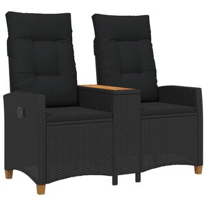 vidaXL Banc inclinable avec table 2 -Seater 126 x 65 x 112 cm Noir
