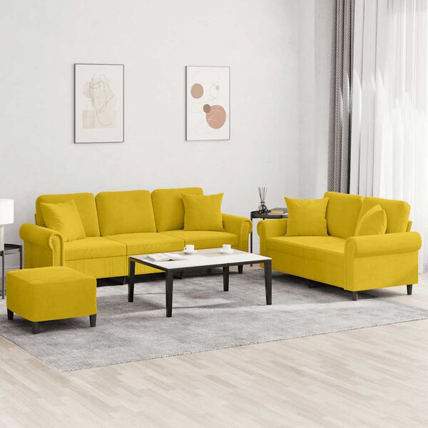 vidaXL Ensemble de canap&eacute;s 3 pcs avec coussins jaune velours