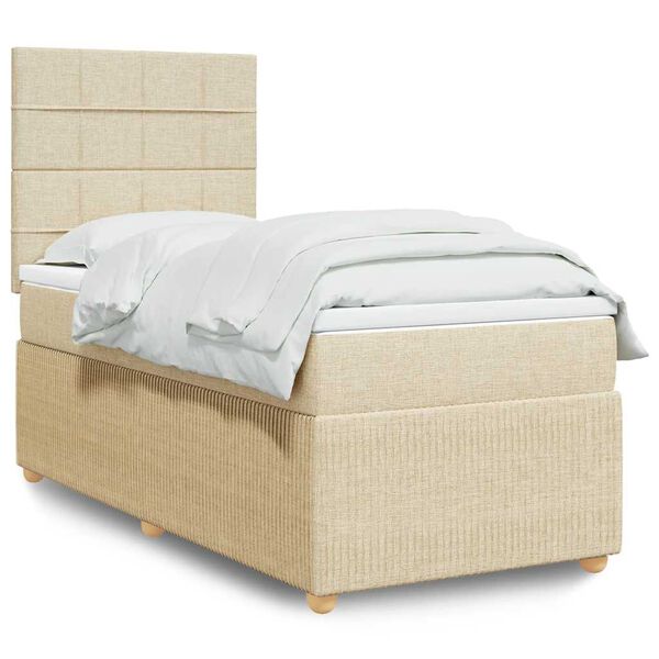vidaXL Sommier &agrave; lattes de lit avec matelas Cr&egrave;me 90x200 cm Tissu