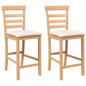vidaXL Tabourets de bar avec coussins 2pcs naturel bois massif d'h&eacute;v&eacute;a