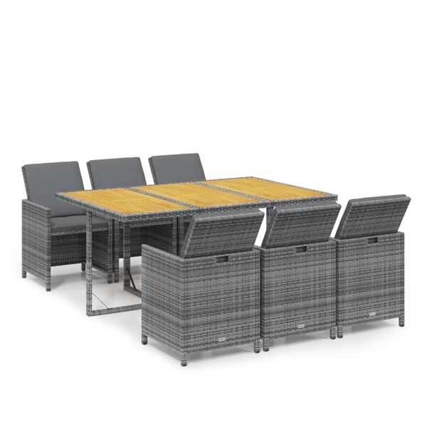 vidaXL Ensemble &agrave; manger de jardin coussins 7pcs R&eacute;sine tress&eacute;e Gris