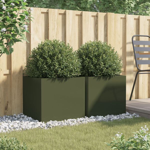 vidaXL Jardini&egrave;res 2 pcs vert olive 49x47x46 cm acier