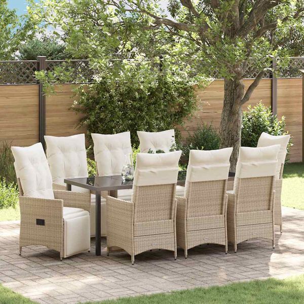 vidaXL Ensemble de salle à manger pour jardin 9 pcs Beige polyrotin