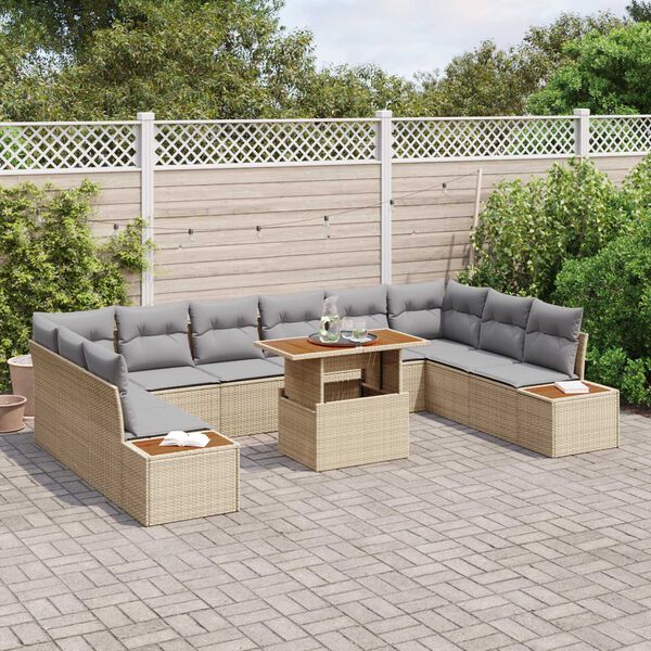 vidaXL Ensemble de canap&eacute; de jardin 11 pcs Beige Poly rotin