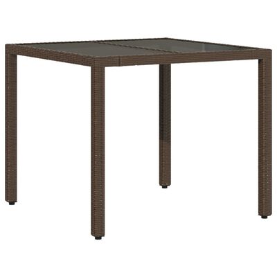 vidaXL Table de jardin avec dessus en verre marron résine tressée