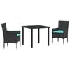 vidaXL Ensemble table et chaises avec coussin 3 pcs Noir Rotin PE