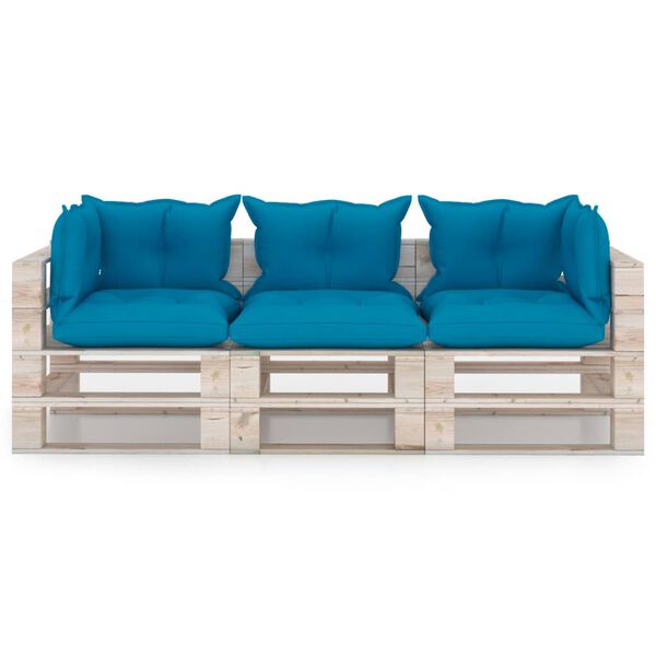 vidaXL Canap&eacute; palette de jardin 3 places et coussins bois de pin