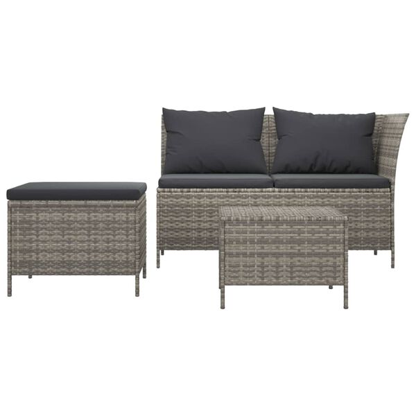 vidaXL Salon de jardin 3 pcs avec coussins Gris R&eacute;sine tress&eacute;e