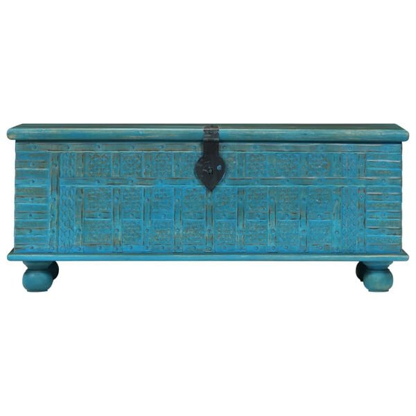 vidaXL Coffre de rangement Bois de manguier massif 100x40x41 cm Bleu
