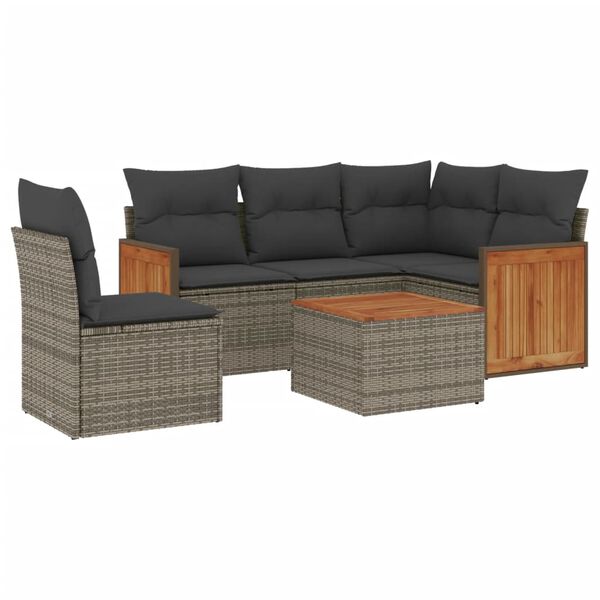 vidaXL Salon de jardin 6 pcs avec coussins gris r&eacute;sine tress&eacute;e