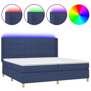 vidaXL Sommier &agrave; lattes de lit et matelas et LED Bleu 200x200 cm Tissu