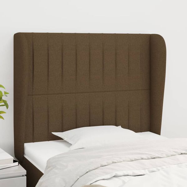 vidaXL T&ecirc;te de lit avec oreilles Marron fonc&eacute; 93x23x118/128 cm Tissu