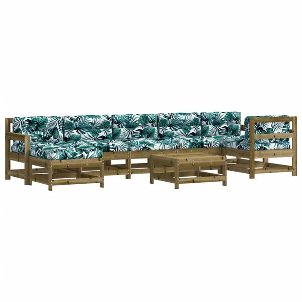 vidaXL Salon de jardin 8 pcs avec coussins bois de pin imprégné