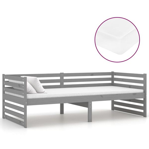 vidaXL Lit de repos avec matelas 90x200 cm Gris Bois de pin massif
