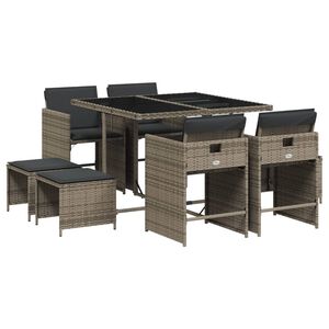 vidaXL Ensemble &agrave; manger de jardin 9 pcs coussins gris r&eacute;sine tress&eacute;e