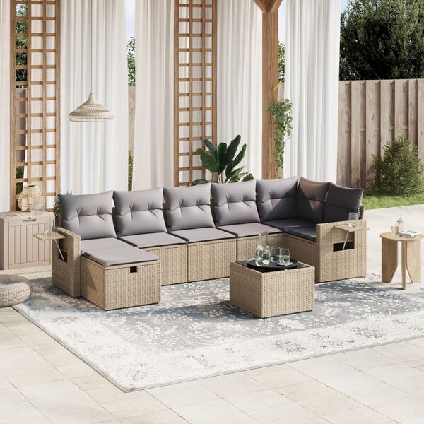 vidaXL Salon de jardin avec coussins 8pcs m&eacute;lange beige r&eacute;sine tress&eacute;e