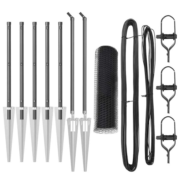 vidaXL Poteau de cl&ocirc;ture. Gris 10 x 1 m (maille de 13 mm) Acier et PVC