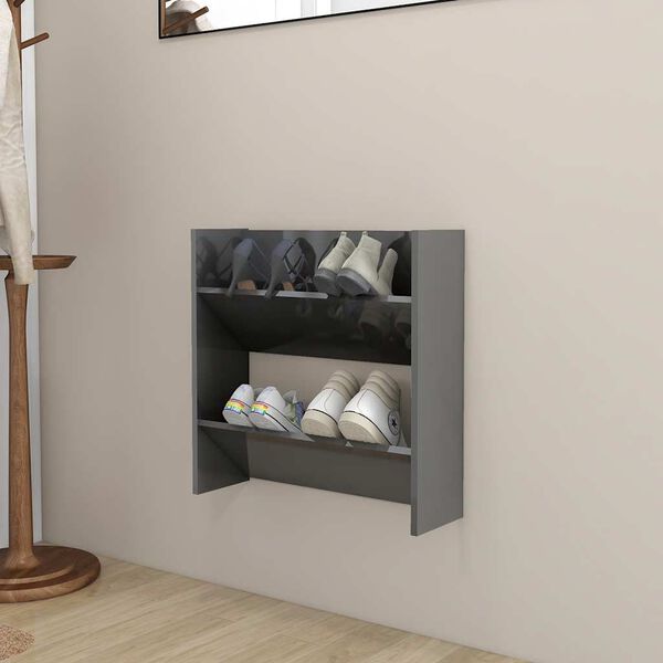 vidaXL Armoire &agrave; chaussures murale gris brillant bois d&rsquo;ing&eacute;nierie