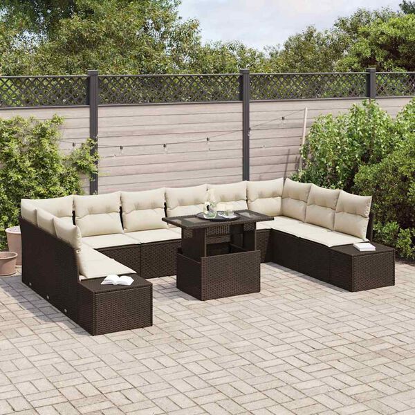 vidaXL Ensemble de canapé de jardin 11 pcs Marron Poly rotin