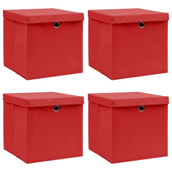 vidaXL Boîtes de rangement et couvercles 4 pcs Rouge 32x32x32 cm Tissu