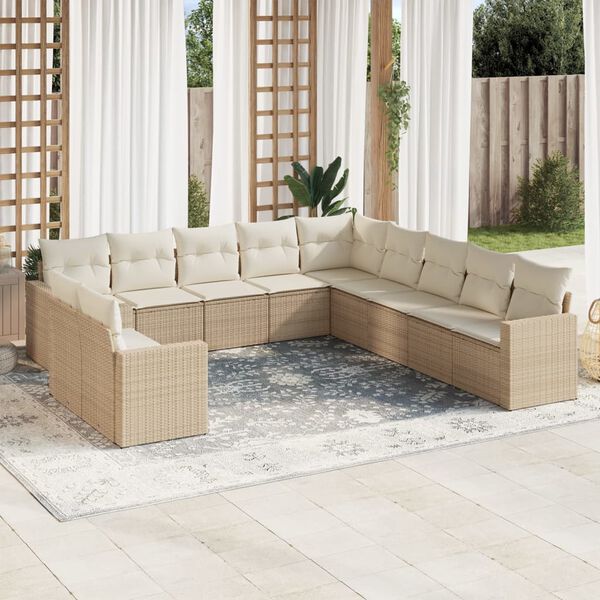 vidaXL Salon de jardin 11 pcs avec coussins beige r&eacute;sine tress&eacute;e