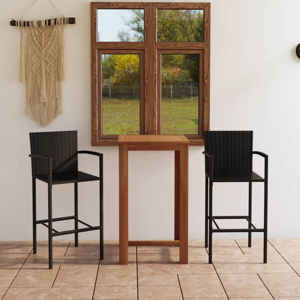 vidaXL Ensemble de bar de jardin 3 pcs Noir