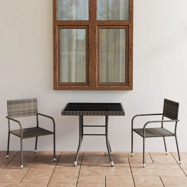 vidaXL Ensemble &agrave; manger de jardin 3pcs R&eacute;sine tress&eacute;e Anthracite gris