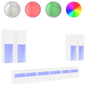 vidaXL Ensemble de meubles TV muraux 7 pcs avec lumi&egrave;res LED blanc