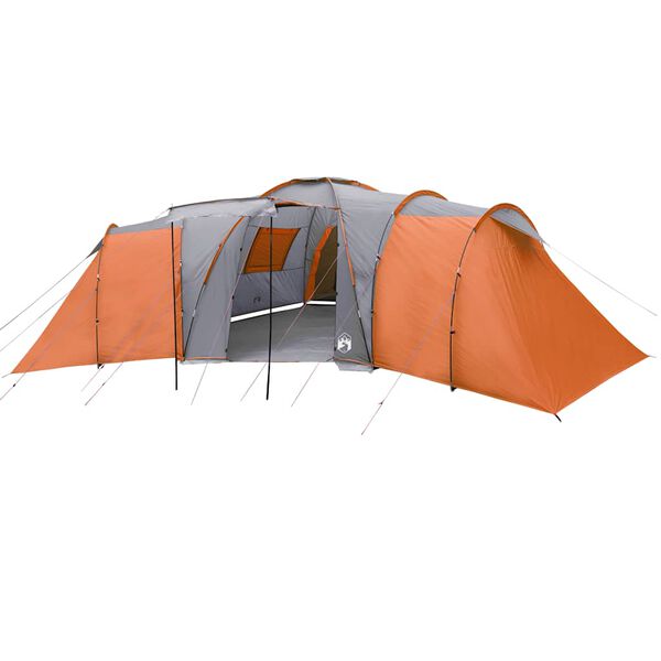 vidaXL Tente familiale &agrave; d&ocirc;me 12 personnes gris et orange imperm&eacute;able