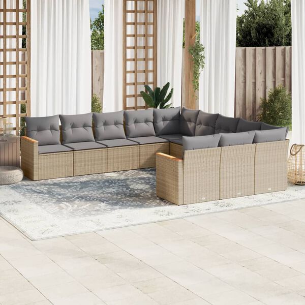 vidaXL Salon de jardin 11 pcs avec coussins beige r&eacute;sine tress&eacute;e
