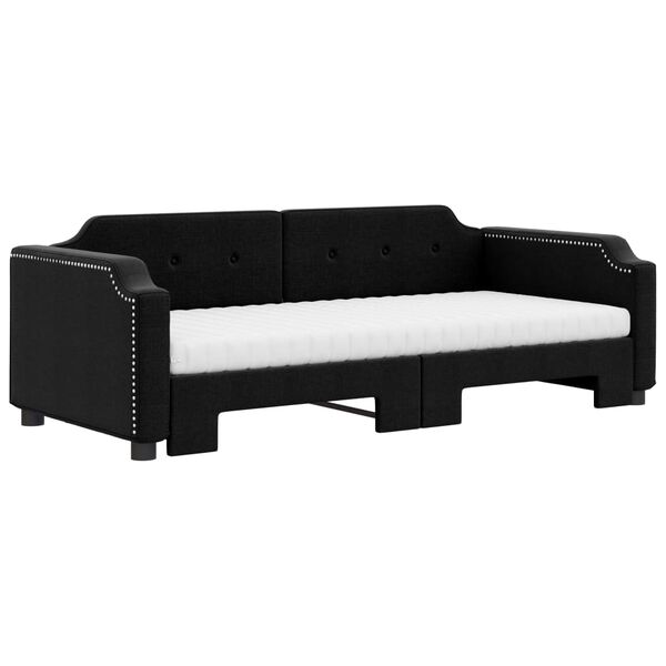 vidaXL Lit de jour avec gigogne et matelas noir 90x200 cm tissu