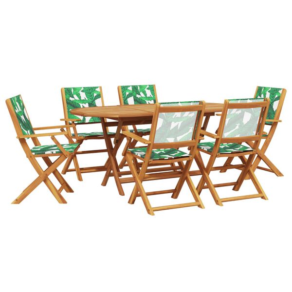 vidaXL Ensemble à manger de jardin 7 pcs motif de feuilles tissu bois