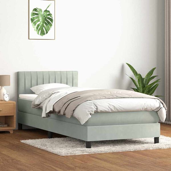 vidaXL Sommier &agrave; lattes de lit et matelas gris clair 90x210 cm velours