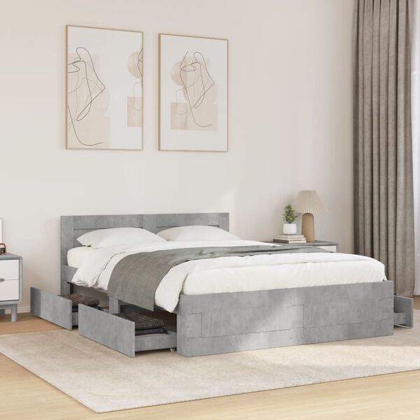 vidaXL Cadre de lit et t&ecirc;te de lit sans matelas gris b&eacute;ton 140x190 cm