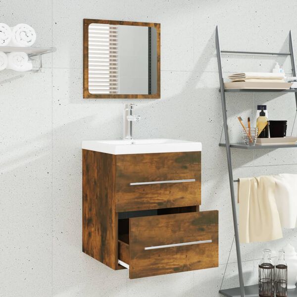 vidaXL Meuble lavabo avec bassin intégré Chêne fumé Bois d'ingénierie