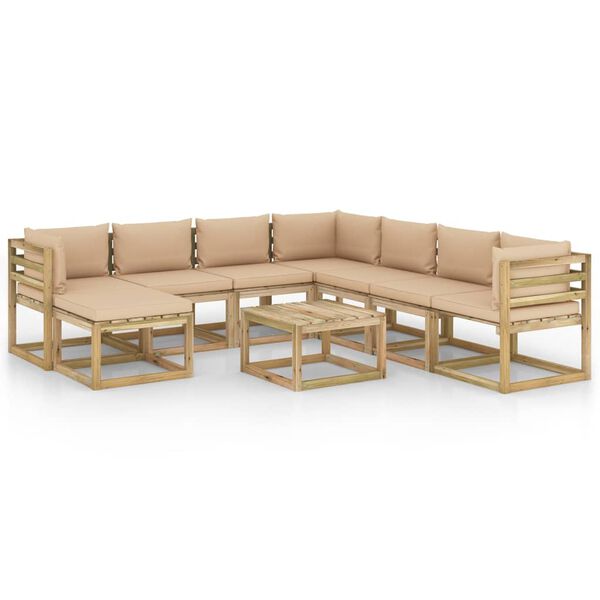 vidaXL Salon de jardin 9 pcs avec coussins bois de pin impr&eacute;gn&eacute;