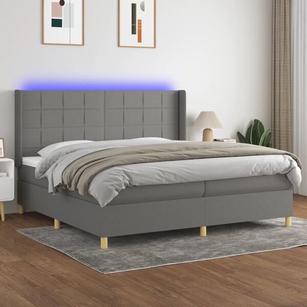 vidaXL Sommier &agrave; lattes de lit matelas LED Gris fonc&eacute; 200x200 cm Tissu