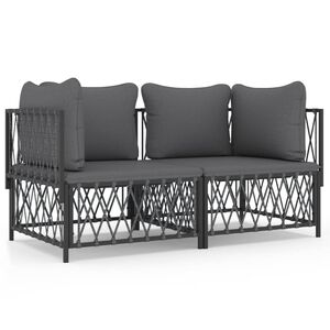 vidaXL Salon de jardin avec coussins 2 pcs anthracite acier
