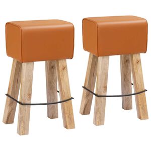 vidaXL Tabouret de bar 2 pc Marron 44 x 33 x 74 cm Cuir v&eacute;ritable