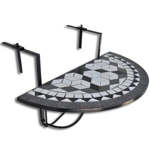 vidaXL Table suspendue de balcon Noir et blanc Mosa&iuml;que