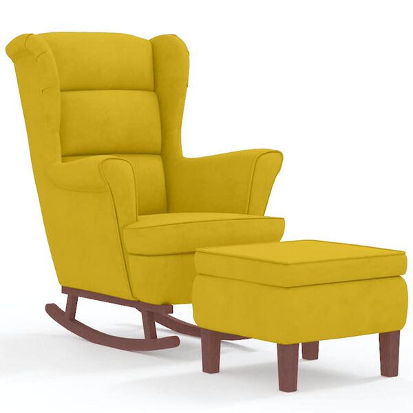 vidaXL Fauteuil &agrave; bascule &agrave; oreilles en velours jaune bois massif
