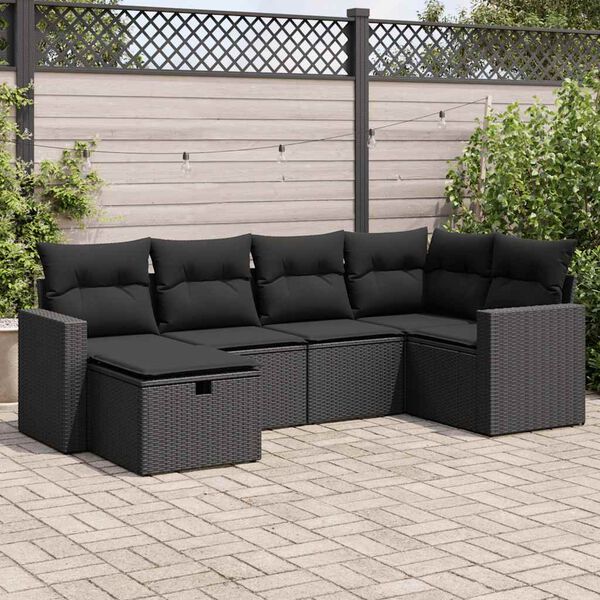 vidaXL Salon de jardin 6 pcs avec coussins noir r&eacute;sine tress&eacute;e