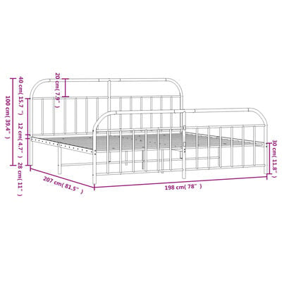 vidaXL Cadre de lit métal sans matelas avec pied de lit noir 193x203cm