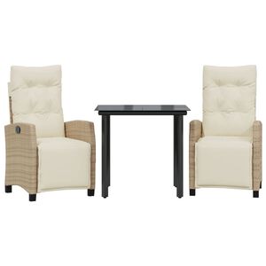 vidaXL Ensemble &agrave; manger de jardin et coussins 3 pcs Beige poly rotin