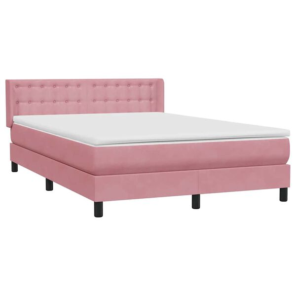 vidaXL Sommier &agrave; lattes de lit avec matelas rose 140x220 cm velours