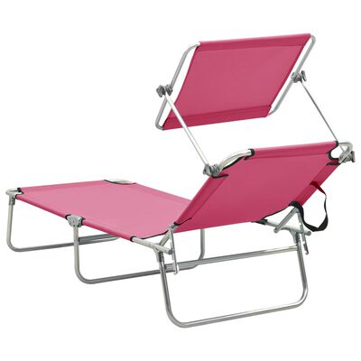 vidaXL Chaise longue pliable avec auvent rose aluminium