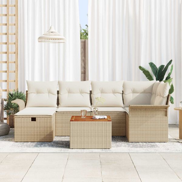 vidaXL Ensemble de canap&eacute; de jardin 7 pcs Beige Poly rotin